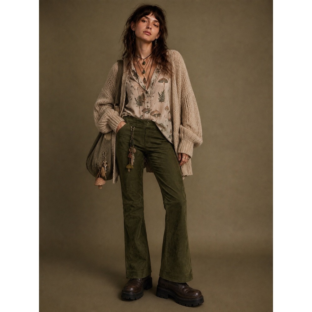Lord & Taylor Olive Green Suede Pants Petite 2 High Rise Straight Flare Vintage